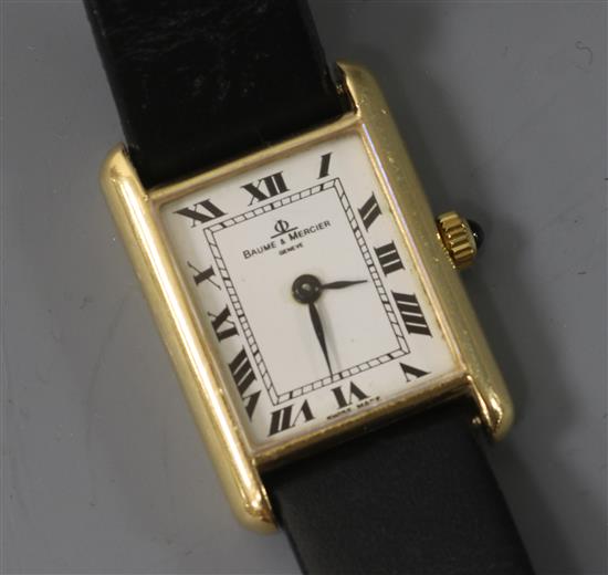 A ladys 18ct gold Baume & Mercier rectangular dial manual wind wrist watch.